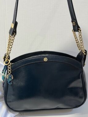 Navy Blue Vintage 1970’s Leather John Romain beautiful Shoulder Bag